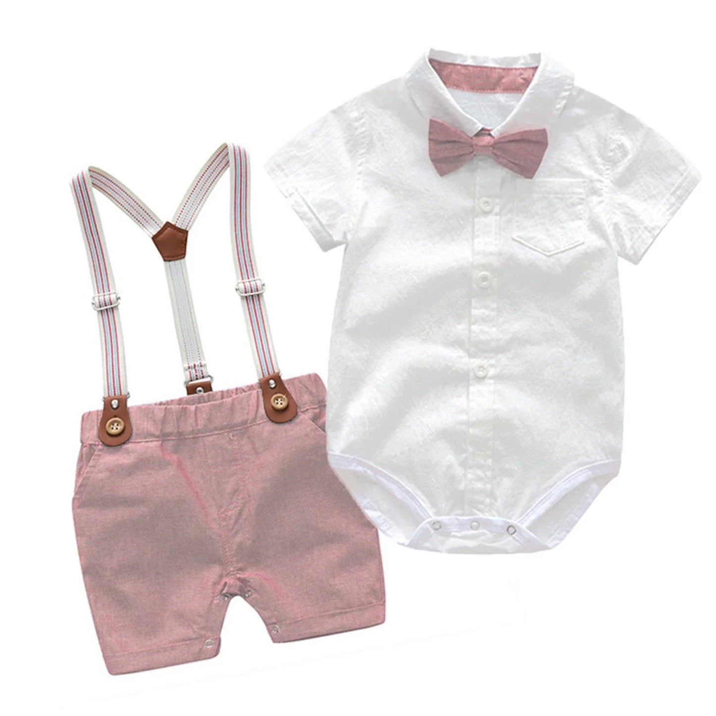 Boys' Onesie Dress Shirt and Overall-Shorts