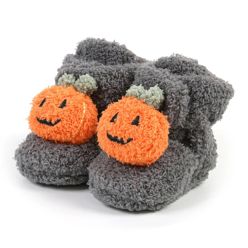 Newborn Fleece-lined Halloween Pumpkin Slippers