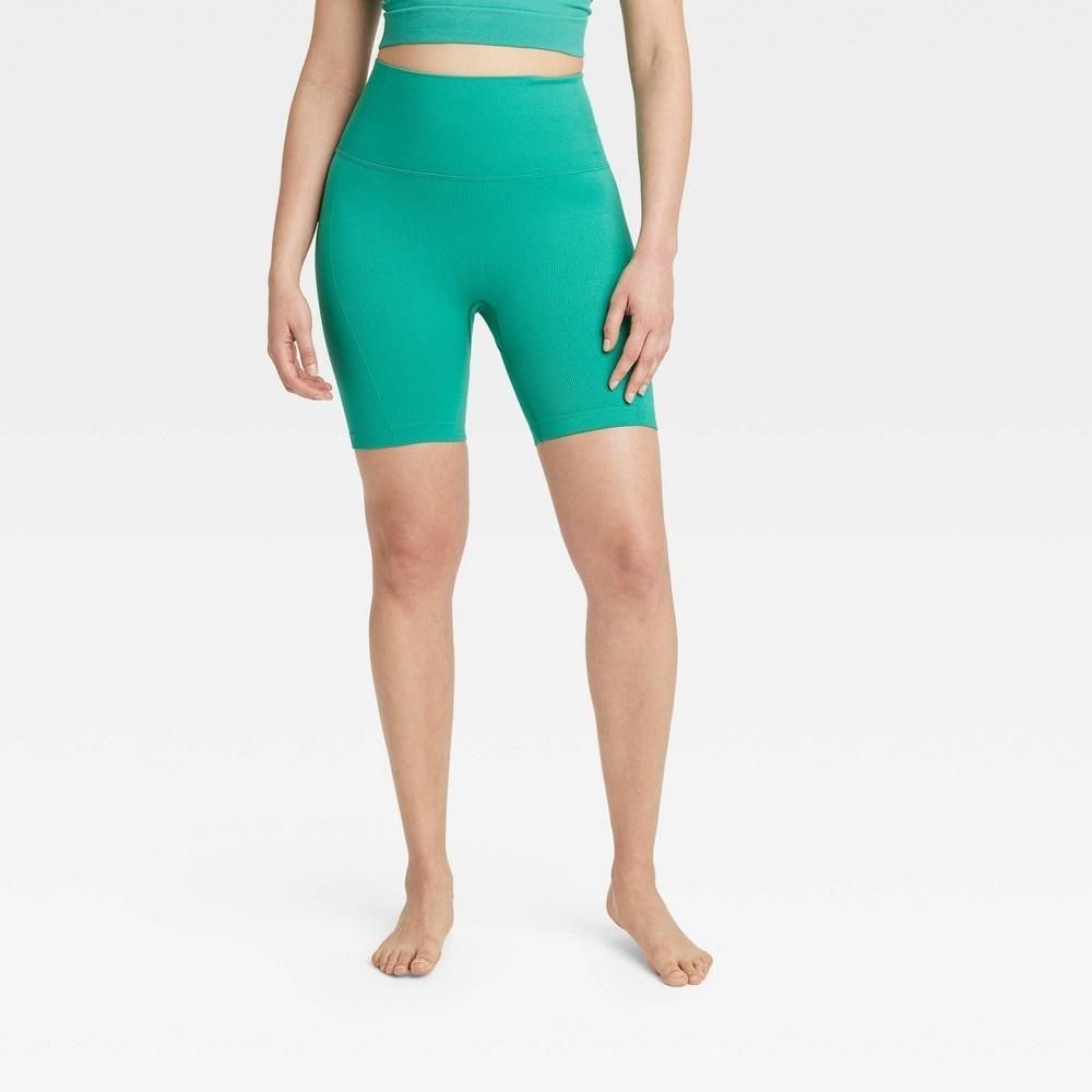 Women's Seamless High-Rise Rib Bike Shorts 6" - All in Motion™ Green S