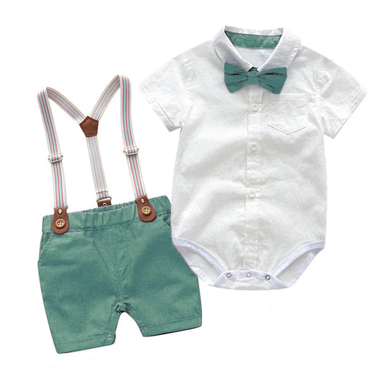 Boys' Onesie Dress Shirt and Overall-Shorts