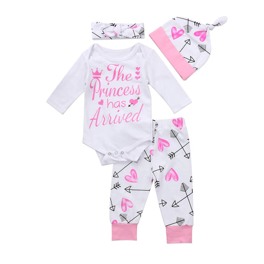 Newborn Girls' Long-Sleeve Onesie Outfit with Pants and Hat