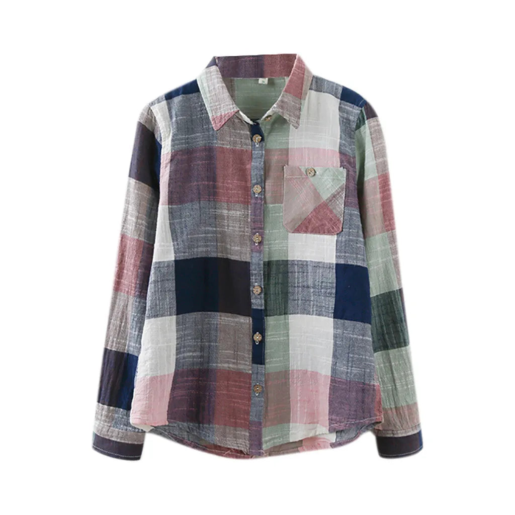 Women's Plaid Button-Up Long-Sleeve Shirt