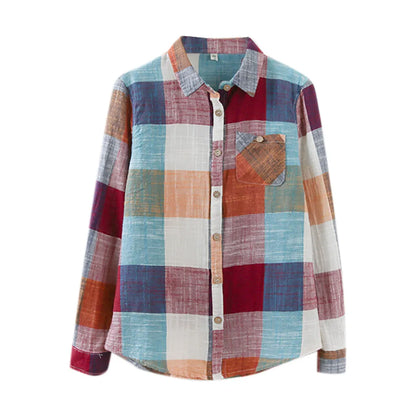 Women's Plaid Button-Up Long-Sleeve Shirt