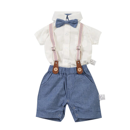 Boys' Onesie Dress Shirt and Overall-Shorts