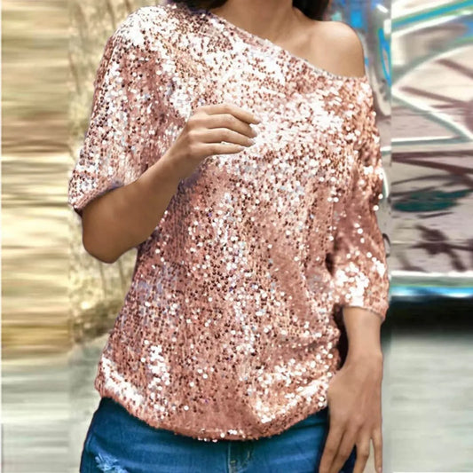 Women's Short-Sleeve Sequin Slim-Fit T-Shirt