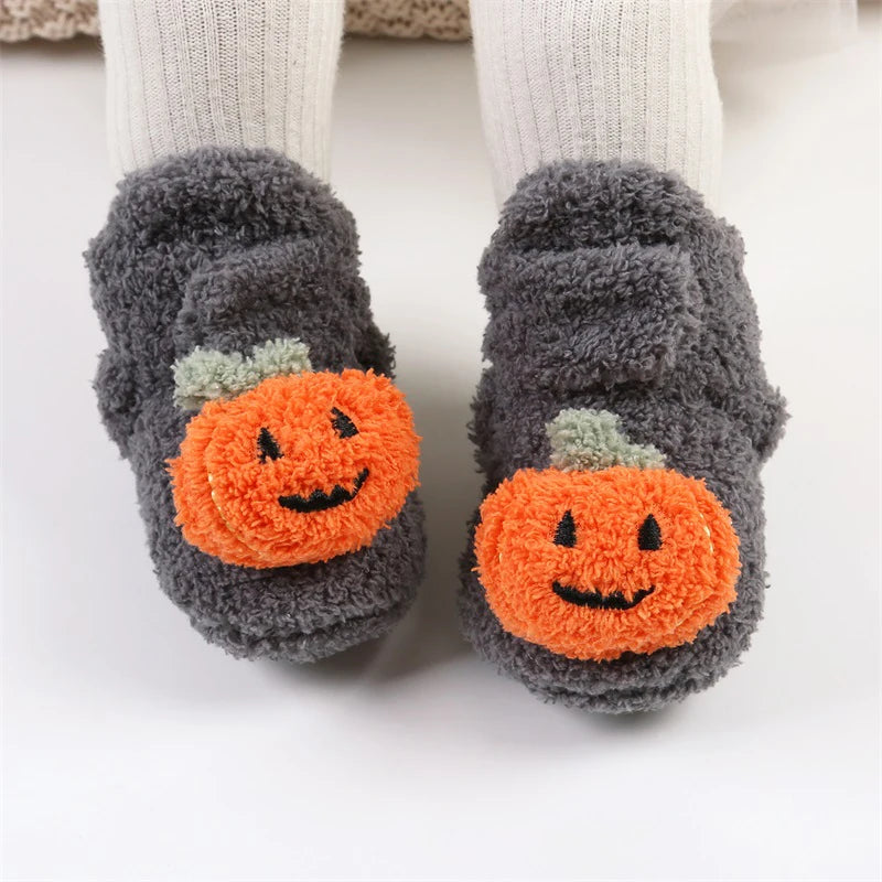 Newborn Fleece-lined Halloween Pumpkin Slippers
