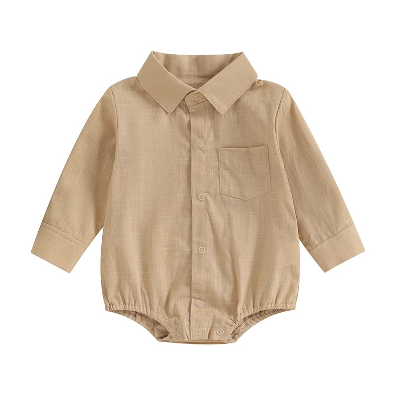 Newborn Boys' Linen Cotton Long-Sleeve Onesie