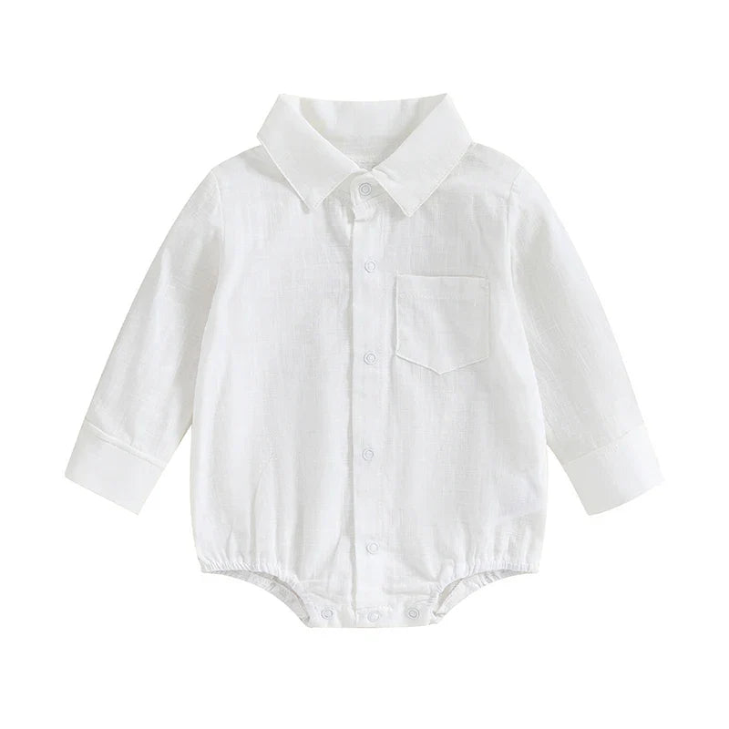 Newborn Boys' Linen Cotton Long-Sleeve Onesie