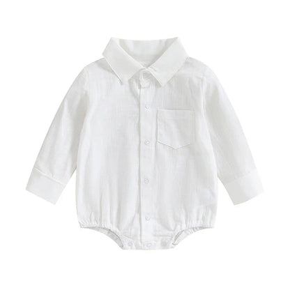 Newborn Boys' Linen Cotton Long-Sleeve Onesie