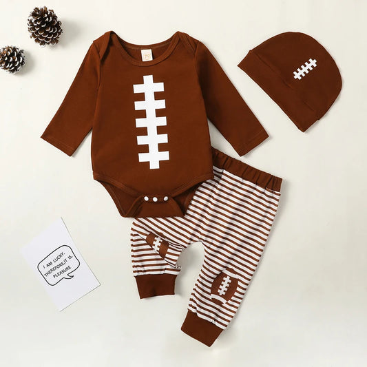 Baby Long-Sleeve Football Onesie and Pants w/hat
