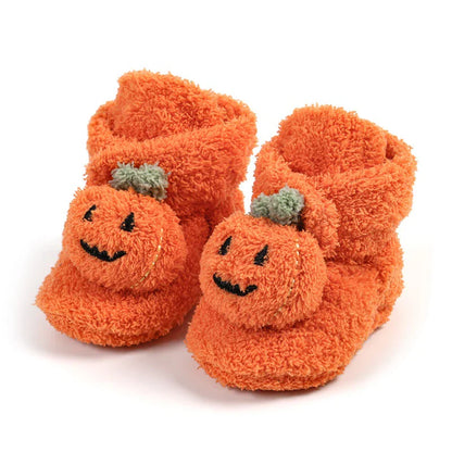 Newborn Fleece-lined Halloween Pumpkin Slippers