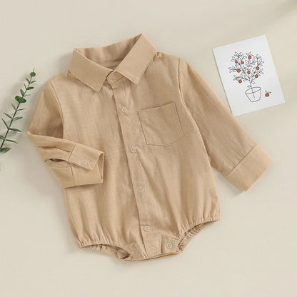Newborn Boys' Linen Cotton Long-Sleeve Onesie