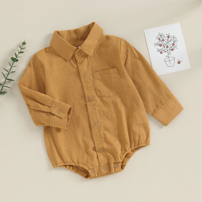 Newborn Boys' Linen Cotton Long-Sleeve Onesie