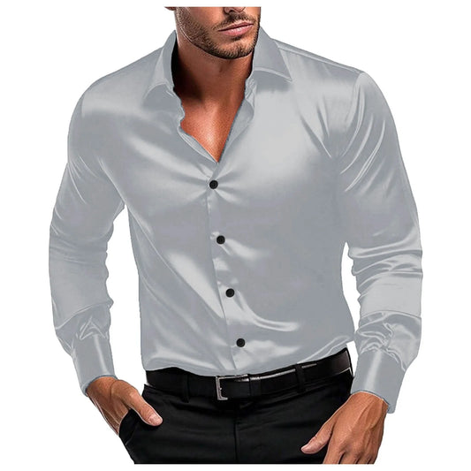 Men's Long-Sleeve Shiny Dress Shirt