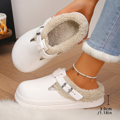 Women's Buckle-Strap Waterproof Plush Slippers