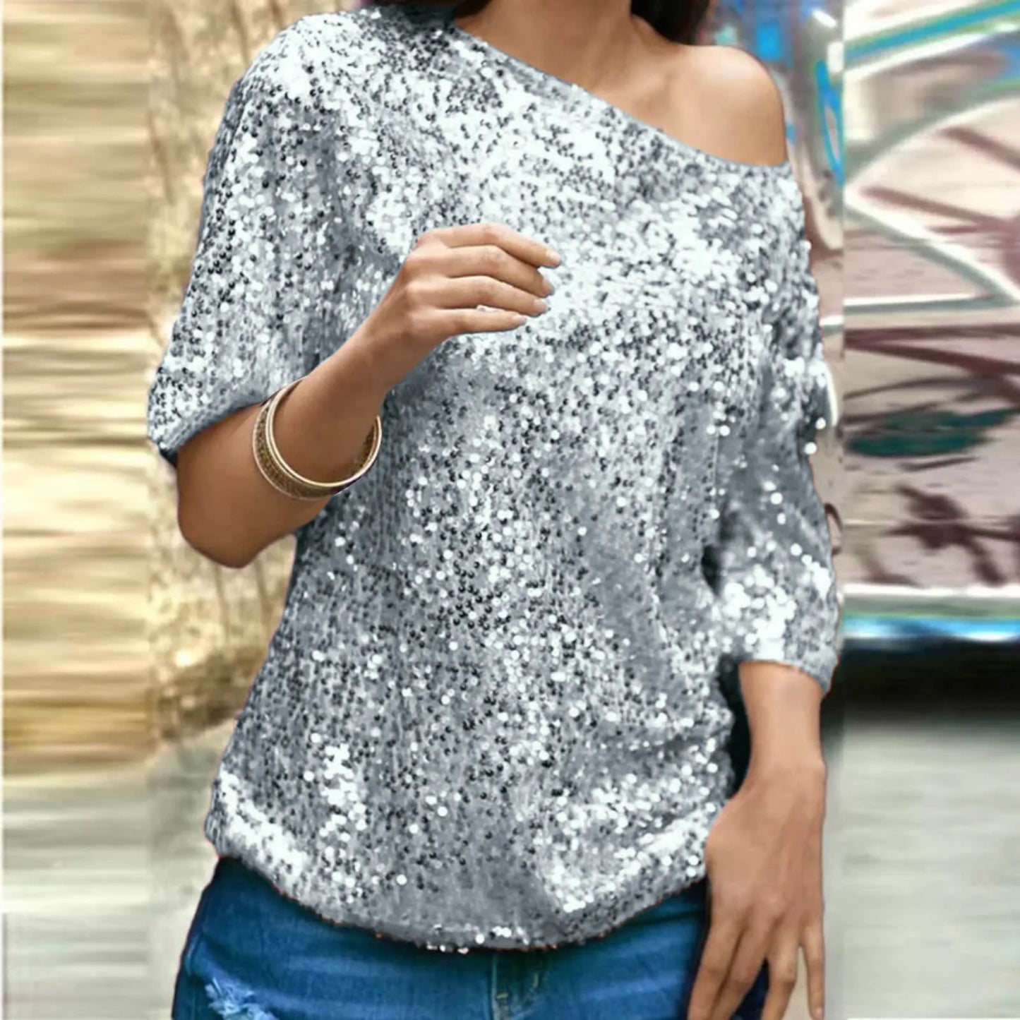 Women's Short-Sleeve Sequin Slim-Fit T-Shirt