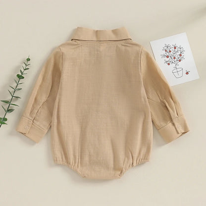 Newborn Boys' Linen Cotton Long-Sleeve Onesie