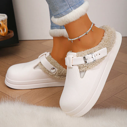 Women's Buckle-Strap Waterproof Plush Slippers