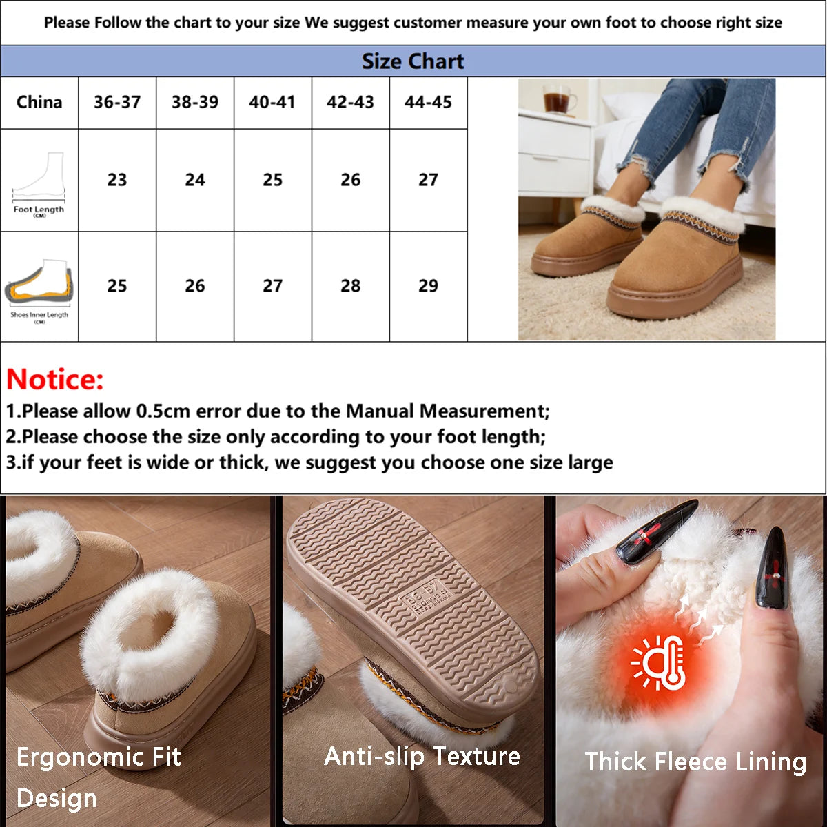 Platform Fleece-lined Anti-slip Slippers