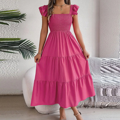 Women's Sleeveless Square-Neck A-Line Bodycon Maxi Dress