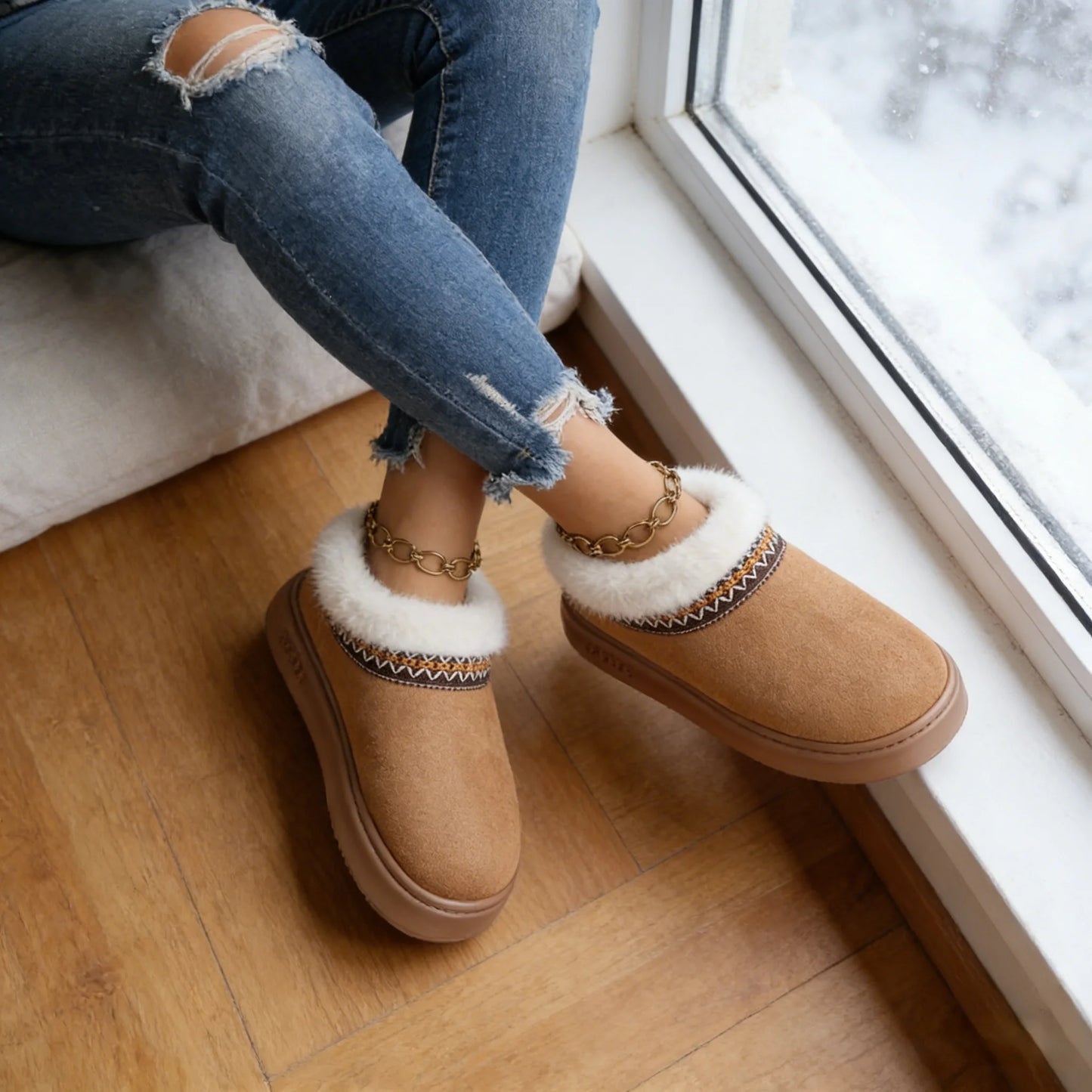 Platform Fleece-lined Anti-slip Slippers