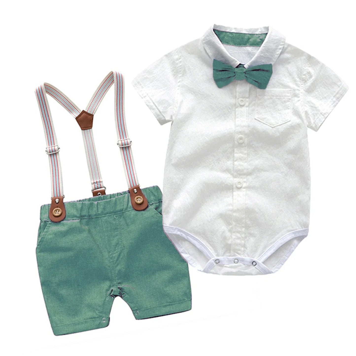 Boys' Onesie Dress Shirt and Overall-Shorts