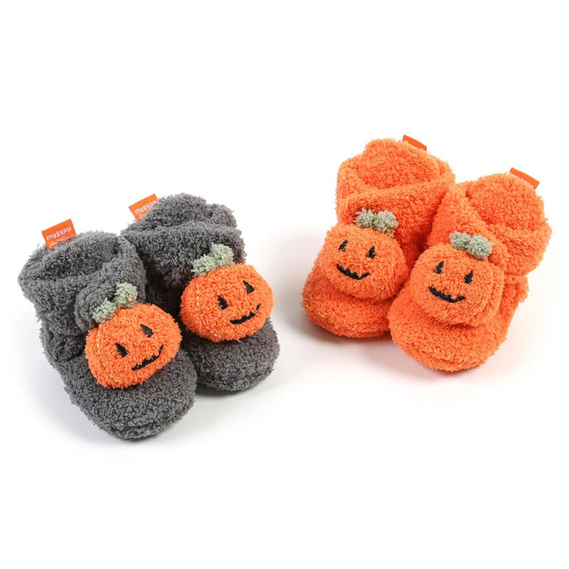 Newborn Fleece-lined Halloween Pumpkin Slippers