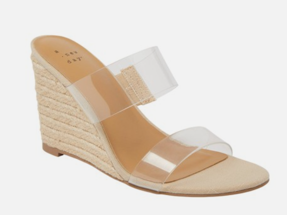 A New Day Ansel Double Band Open Toe Wedge Heels w/ Memory Foam Insole