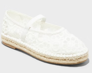Celia Floral Lace Mary Jane Espadrille Flat with Memory Foam Insole