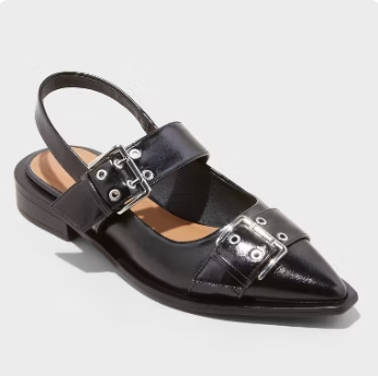 Peyton Double Buckle Slingback Flats with Memory Foam Insole