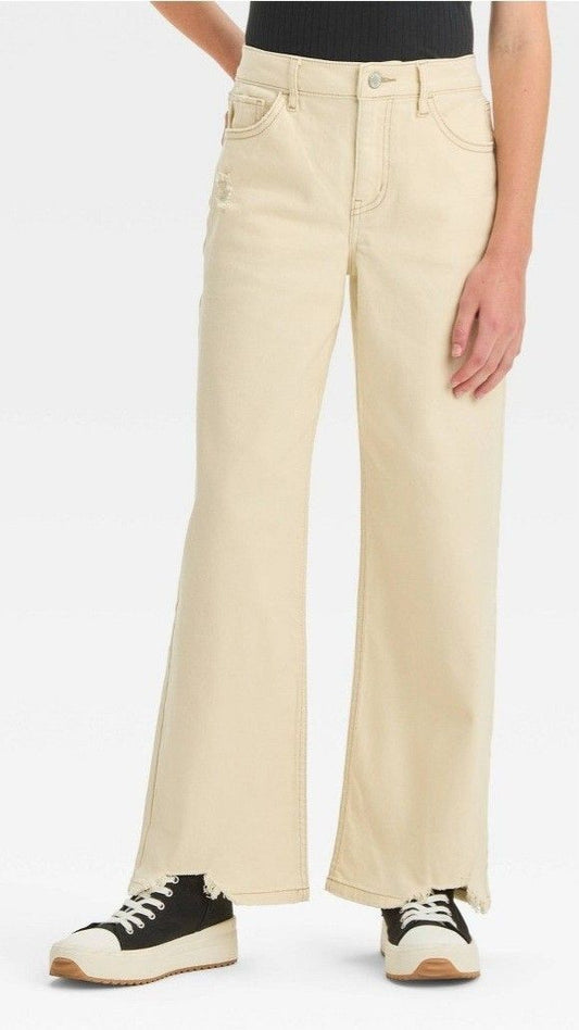 Girls Off-White Cotton Demin Relaxed Leg -  Sz 12