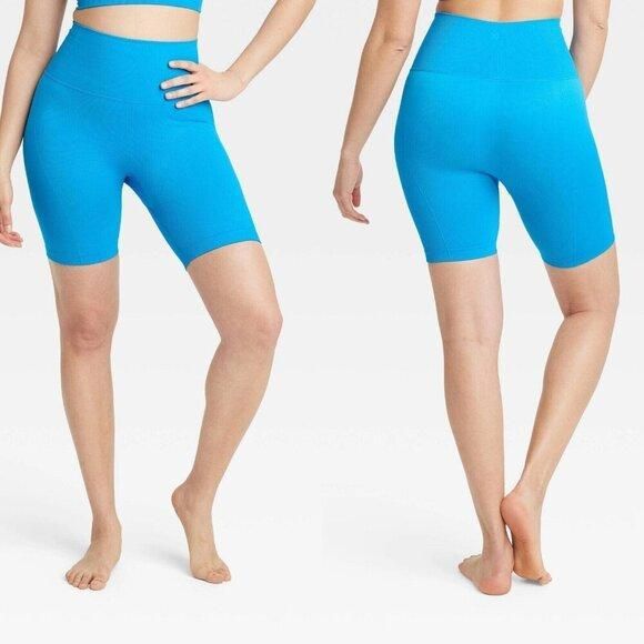 All In Motion Women's Seamless Ribbed Bike Shorts 6" Blue - Sz Small
