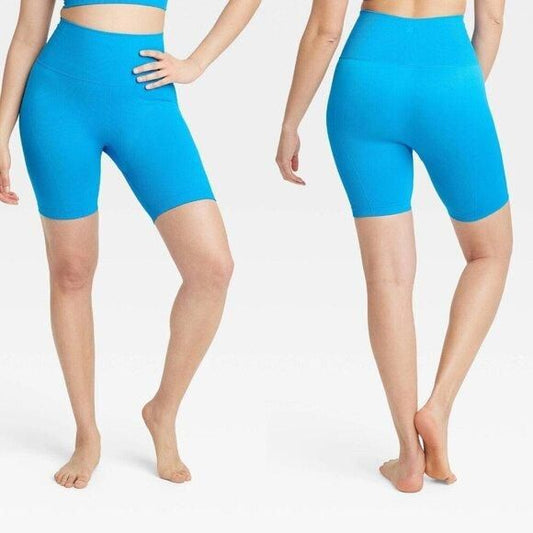 All In Motion Women's Seamless Ribbed Bike Shorts 6" Blue - Sz Small